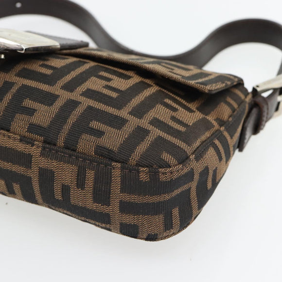 FENDI Zucca Canvas Mamma Baguette Shoulder Bag Black Brown Auth 178872SAM