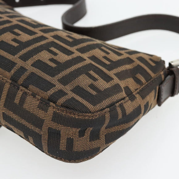 FENDI Zucca Canvas Mamma Baguette Shoulder Bag Black Brown Auth 178872SAM