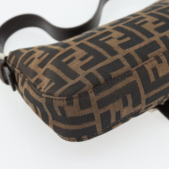 FENDI Zucca Canvas Mamma Baguette Shoulder Bag Black Brown Auth 178872SAM