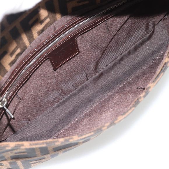 FENDI Zucca Canvas Mamma Baguette Shoulder Bag Black Brown Auth 178872SAM