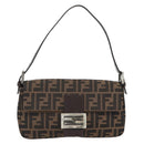 FENDI Zucca Canvas Mamma Baguette Shoulder Bag Black Brown Auth 178872SAM-2