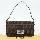 FENDI Zucca Canvas Mamma Baguette Shoulder Bag Black Brown Auth 178872SAM-23