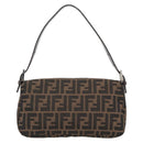 FENDI Zucca Canvas Mamma Baguette Shoulder Bag Black Brown Auth 178872SAM-3