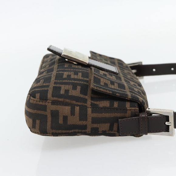 FENDI Zucca Canvas Mamma Baguette Shoulder Bag Black Brown Auth 178872SAM