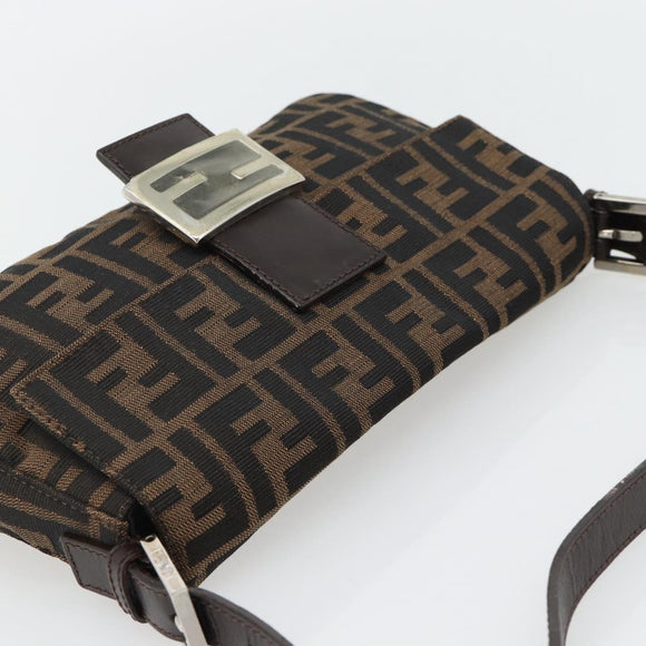 FENDI Zucca Canvas Mamma Baguette Shoulder Bag Black Brown Auth 178872SAM