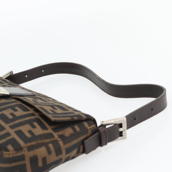 FENDI Zucca Canvas Mamma Baguette Shoulder Bag Black Brown Auth 178872SAM