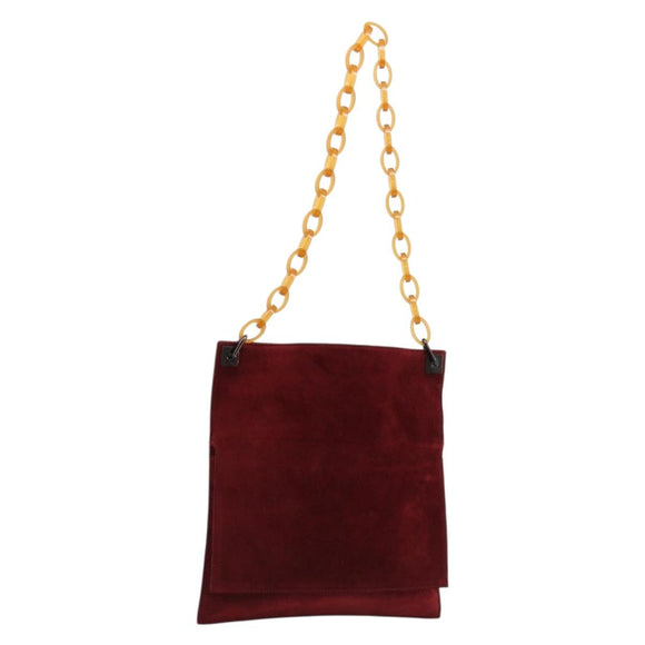 FENDI Plastic Chain Shoulder Bag Suede Red Auth 178876