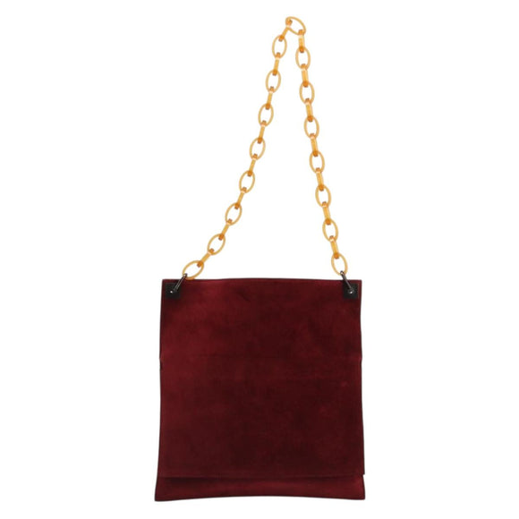 FENDI Plastic Chain Shoulder Bag Suede Red Auth 178876