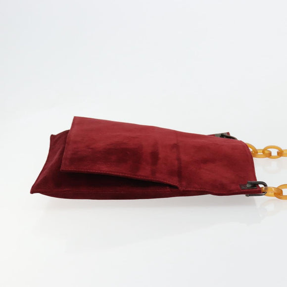 FENDI Plastic Chain Shoulder Bag Suede Red Auth 178876