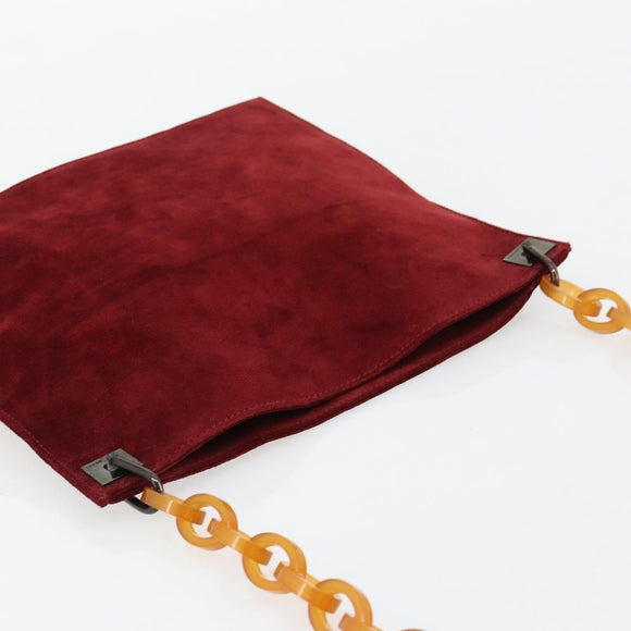 FENDI Plastic Chain Shoulder Bag Suede Red Auth 178876