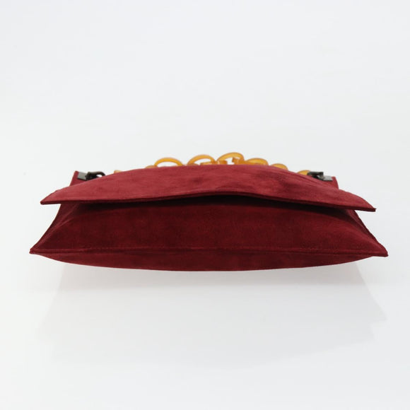 FENDI Plastic Chain Shoulder Bag Suede Red Auth 178876