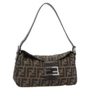 FENDI Zucca Canvas Mamma Baguette Shoulder Bag Black Brown Auth 178877SAM-1