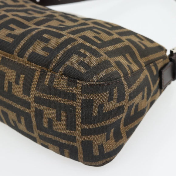 FENDI Zucca Canvas Mamma Baguette Shoulder Bag Black Brown Auth 178877SAM