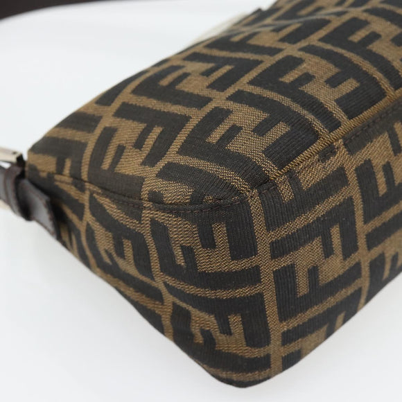 FENDI Zucca Canvas Mamma Baguette Shoulder Bag Black Brown Auth 178877SAM