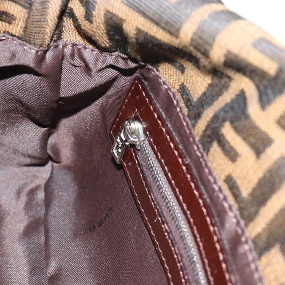 FENDI Zucca Canvas Mamma Baguette Shoulder Bag Black Brown Auth 178877SAM