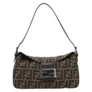 FENDI Zucca Canvas Mamma Baguette Shoulder Bag Black Brown Auth 178877SAM-13