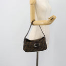 FENDI Zucca Canvas Mamma Baguette Shoulder Bag Black Brown Auth 178877SAM-23