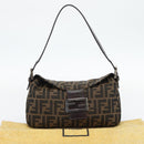 FENDI Zucca Canvas Mamma Baguette Shoulder Bag Black Brown Auth 178877SAM-12