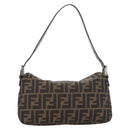 FENDI Zucca Canvas Mamma Baguette Shoulder Bag Black Brown Auth 178877SAM-2