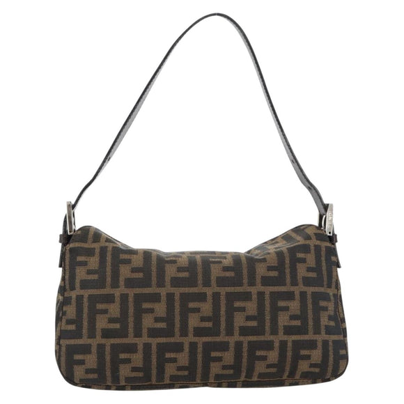 FENDI Zucca Canvas Mamma Baguette Shoulder Bag Black Brown Auth 178877SAM