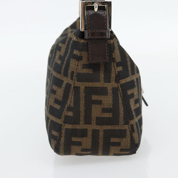 FENDI Zucca Canvas Mamma Baguette Shoulder Bag Black Brown Auth 178877SAM