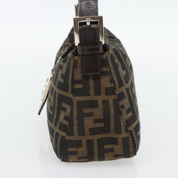 FENDI Zucca Canvas Mamma Baguette Shoulder Bag Black Brown Auth 178877SAM