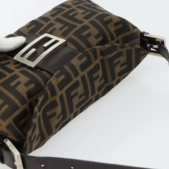 FENDI Zucca Canvas Mamma Baguette Shoulder Bag Black Brown Auth 178877SAM