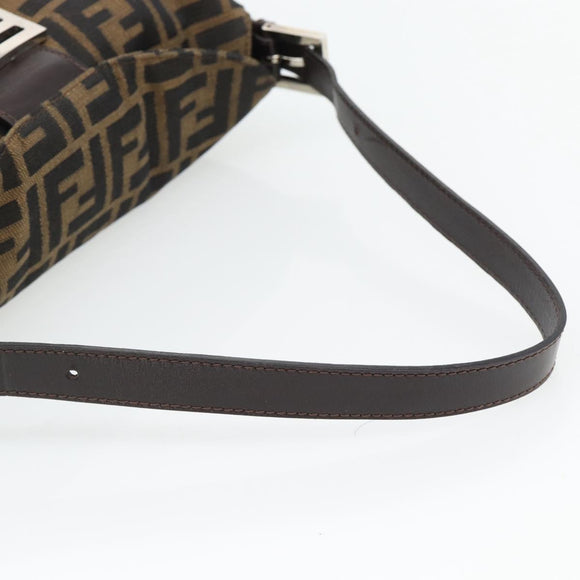 FENDI Zucca Canvas Mamma Baguette Shoulder Bag Black Brown Auth 178877SAM
