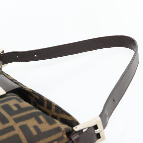 FENDI Zucca Canvas Mamma Baguette Shoulder Bag Black Brown Auth 178877SAM