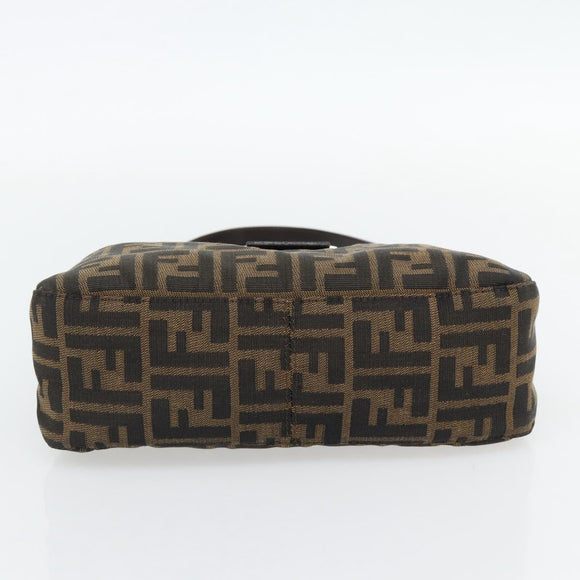 FENDI Zucca Canvas Mamma Baguette Shoulder Bag Black Brown Auth 178877SAM