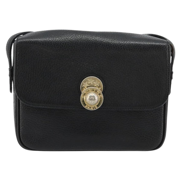 CELINE Shoulder Bag Leather Black Gold Auth 178878A
