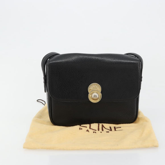 CELINE Shoulder Bag Leather Black Gold Auth 178878A