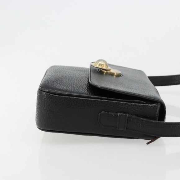 CELINE Shoulder Bag Leather Black Gold Auth 178878A