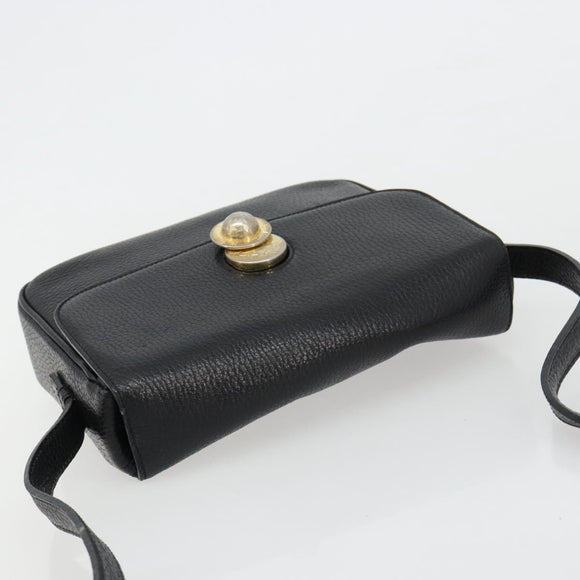 CELINE Shoulder Bag Leather Black Gold Auth 178878A