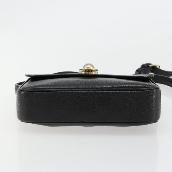 CELINE Shoulder Bag Leather Black Gold Auth 178878A