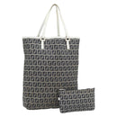 FENDI Zucchino Canvas Hand Bag Navy Silver Auth 178879-1