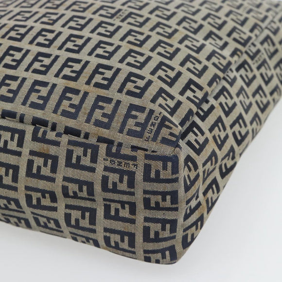 FENDI Zucchino Canvas Hand Bag Navy Silver Auth 178879