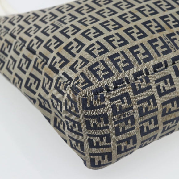 FENDI Zucchino Canvas Hand Bag Navy Silver Auth 178879