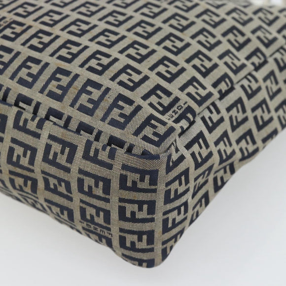 FENDI Zucchino Canvas Hand Bag Navy Silver Auth 178879