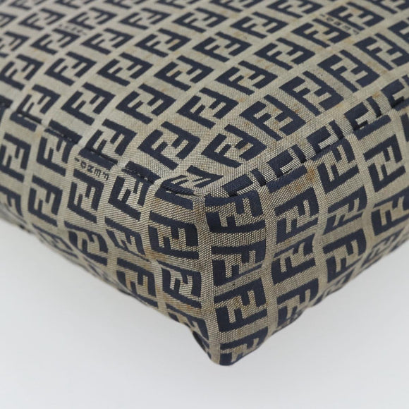 FENDI Zucchino Canvas Hand Bag Navy Silver Auth 178879