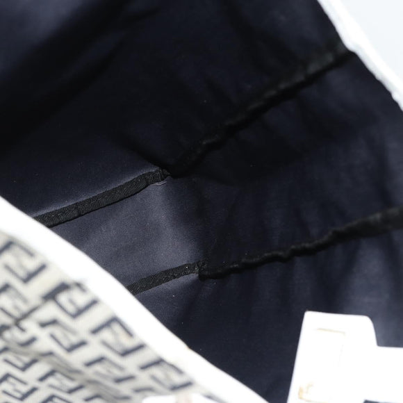 FENDI Zucchino Canvas Hand Bag Navy Silver Auth 178879