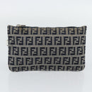 FENDI Zucchino Canvas Hand Bag Navy Silver Auth 178879-20