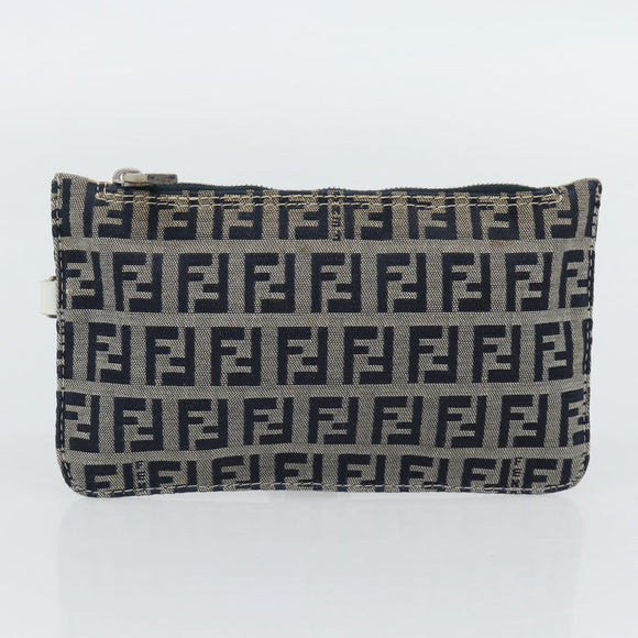 FENDI Zucchino Canvas Hand Bag Navy Silver Auth 178879