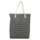 FENDI Zucchino Canvas Hand Bag Navy Silver Auth 178879-13
