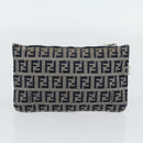 FENDI Zucchino Canvas Hand Bag Navy Silver Auth 178879-21