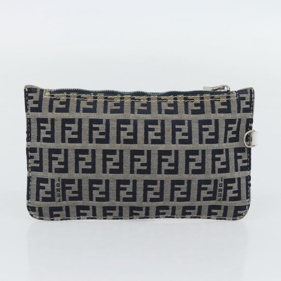 FENDI Zucchino Canvas Hand Bag Navy Silver Auth 178879