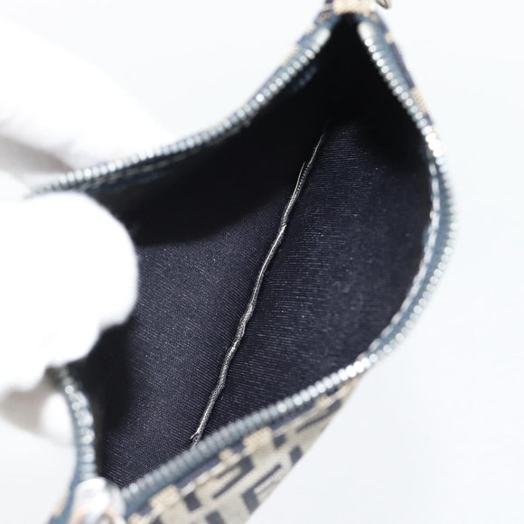 FENDI Zucchino Canvas Hand Bag Navy Silver Auth 178879