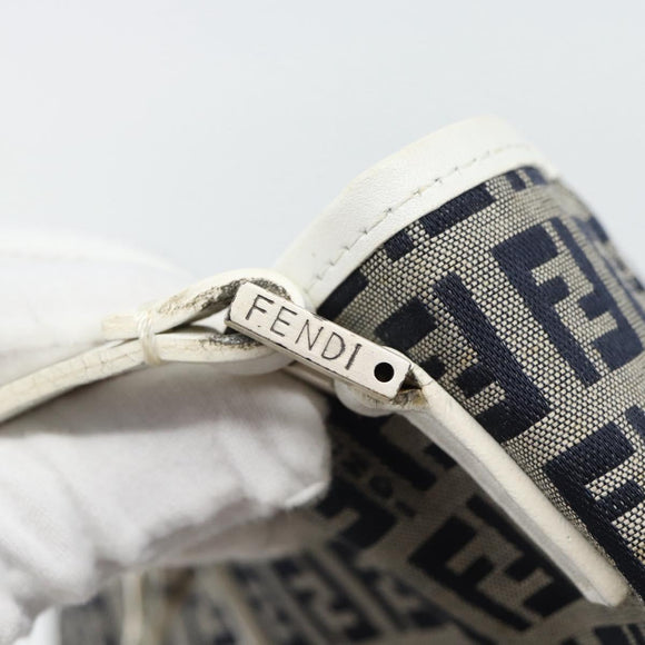 FENDI Zucchino Canvas Hand Bag Navy Silver Auth 178879