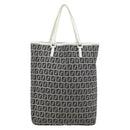 FENDI Zucchino Canvas Hand Bag Navy Silver Auth 178879-2