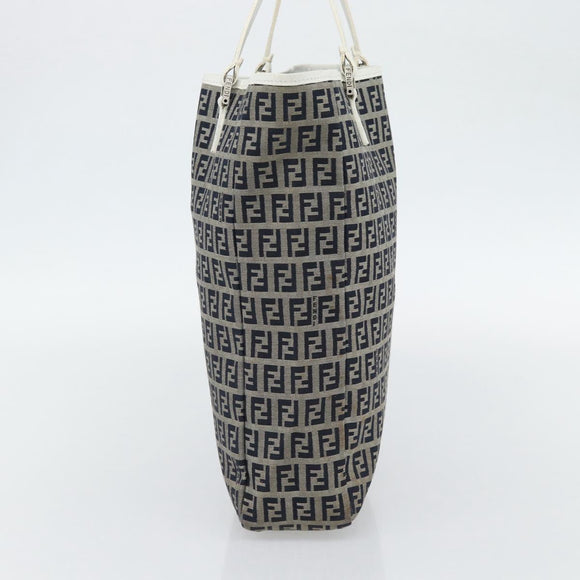 FENDI Zucchino Canvas Hand Bag Navy Silver Auth 178879